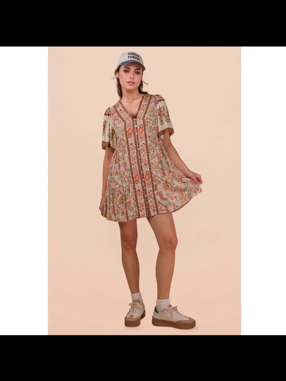 Shirring Detail Printed Woven Mini Dress. NWT S-L Sizes